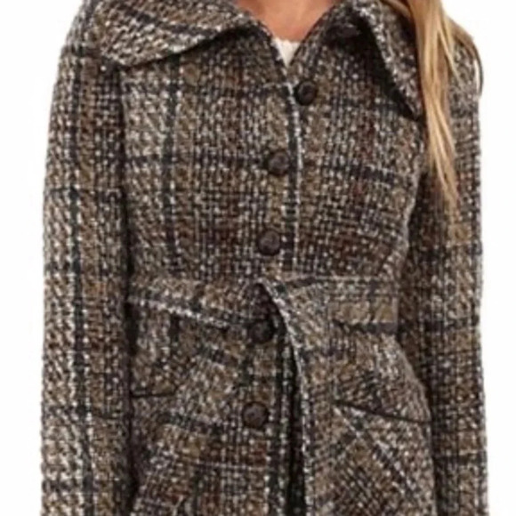 DKNY Double Breasted Wool Tweed Belted Coat 6 - Picture 9 of 9